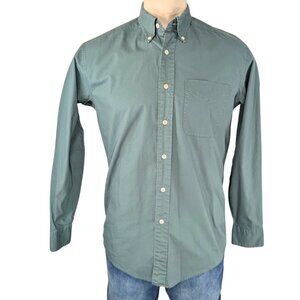LL Bean Mens Small Green Cotton Button Up Long Sleeve Collared Shirt